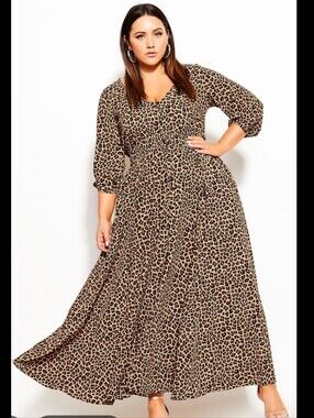 EUC City Chic Cheetah Print V-Neckline Maxi Dress